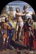 Giovanni Battista Ortolano Saint Sebastian with Saints Roch and Demetrius oil painting on canvas